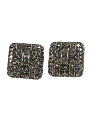 Judith Jack Sterling Silver Marcasite Square ClipOn Earrings VTG Art Deco #G-1
